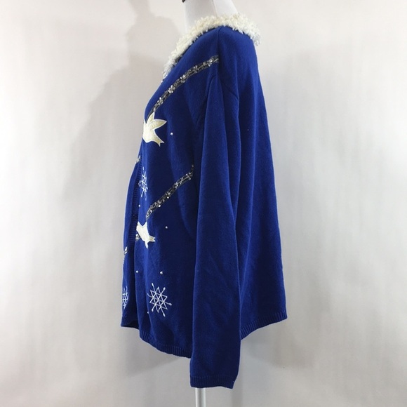 CB Plus Collections Blue Dove Knit Cardigan Womens 2X Holiday Beaded Sweater - Picture 4 of 10